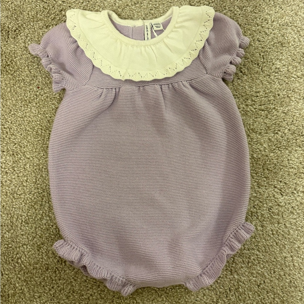 NWT Janie and Jack Baby Girl Crochet Collar Knit Romper